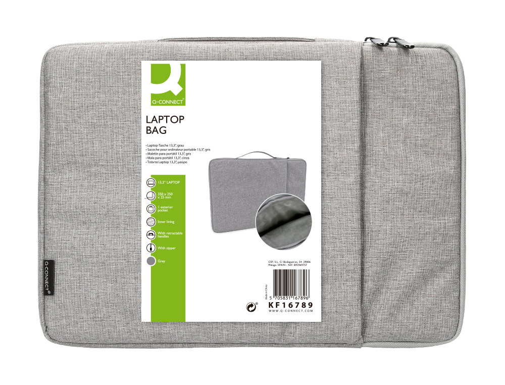 602692g-1.jpg Housse pc 13.3" q-connect poignee 1 poche exterieure fermeture eclair 350x250x25 mm coloris gris – Image 1