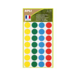 Etiquettes apli 100% recycle ï15mm coloris assortis        pochette 140 unites