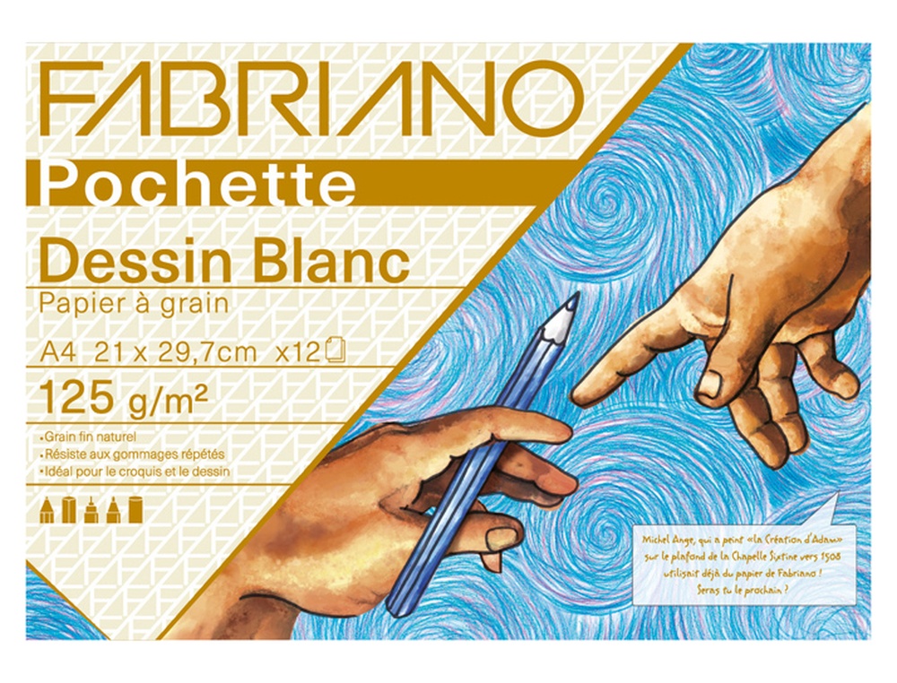 603906g-1.jpg Pochette fabriano papier a dessin a grain a4 210x297mm 125g coloris blanc 12 feuilles – Image 1