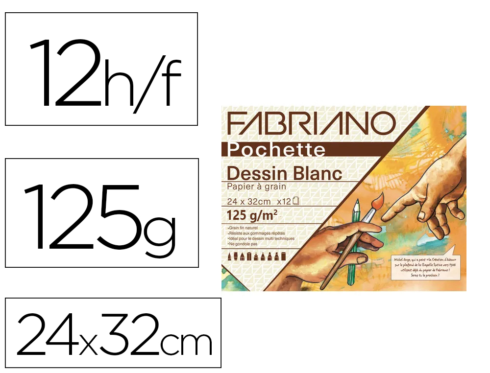 603907g-1.jpg Pochette fabriano papier a dessin a grain 240x320mm 125g coloris blanc 12 feuilles – Image 1