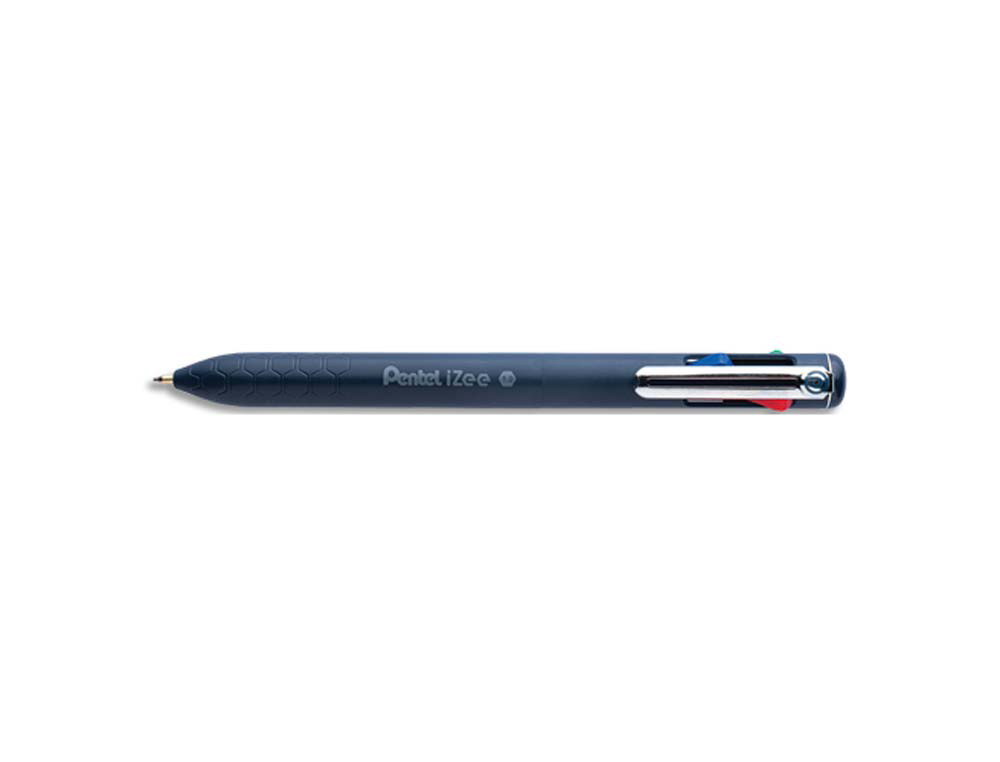 604067g-1.jpg Stylo-bille pentel 4 couleurs izee retractable pointe large 1mm clip metal corps bleu fonce – Image 1