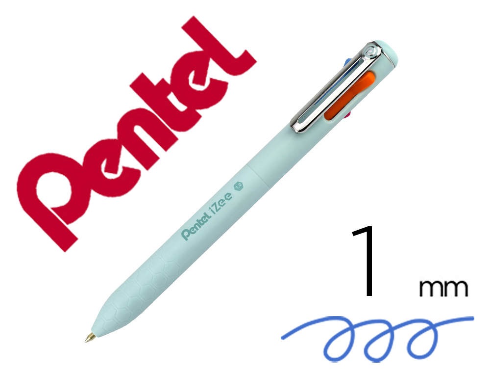 604069g-1.jpg Stylo-bille pentel 4 couleurs izee retractable pointe large 1mm clip metal corps vert menthe – Image 1