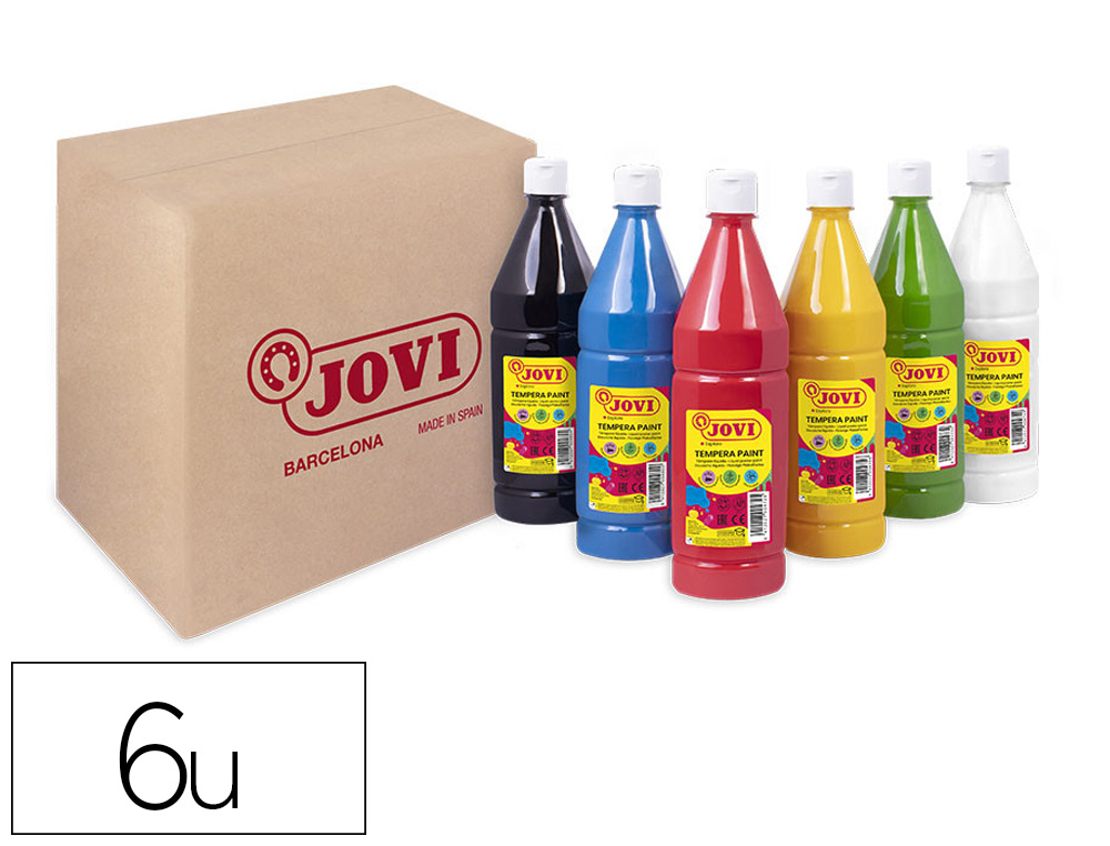 Gouache liquide jovi set b 1000ml couleurs primaires     assortis boite 6 bouteilles