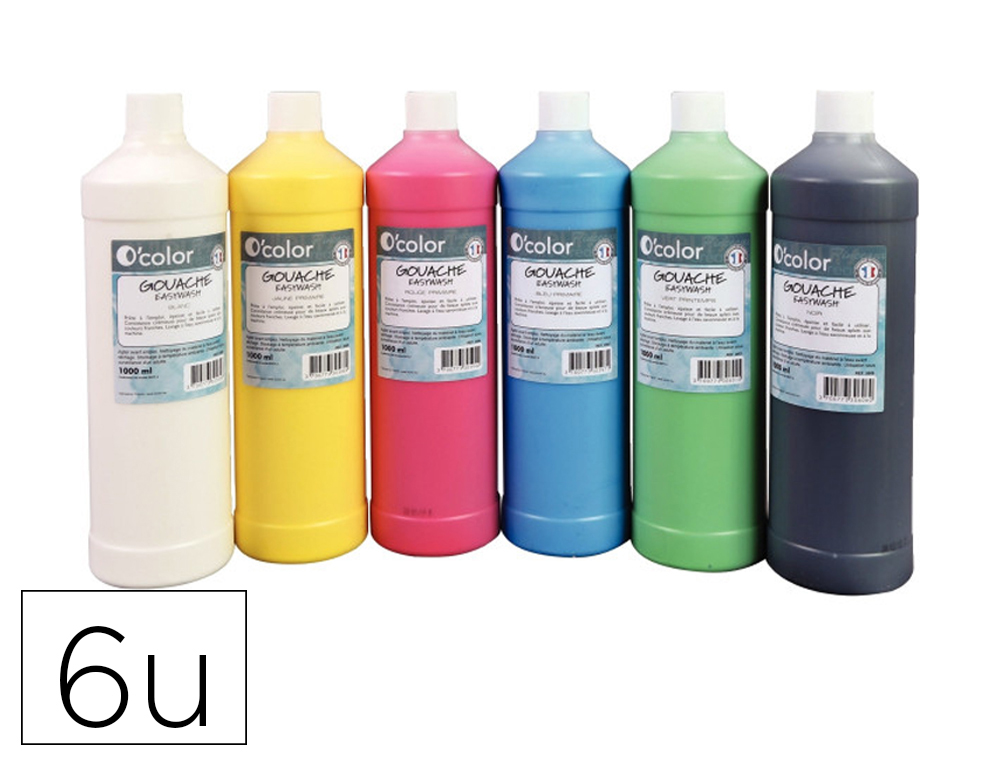 Gouache o'color 500ml consistance cremeuse coloris  pastel assortis coffret       carton 6 unites