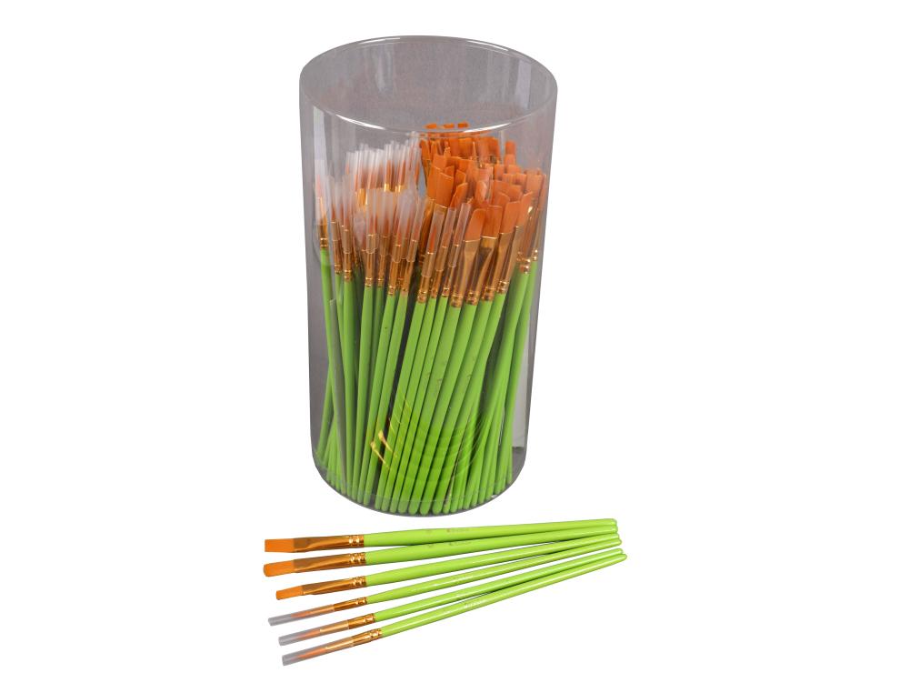 Pinceau o'color synthetique rond et plat poils nylon souplesnerveux virole aluminium manche bois laque boite 144 unites