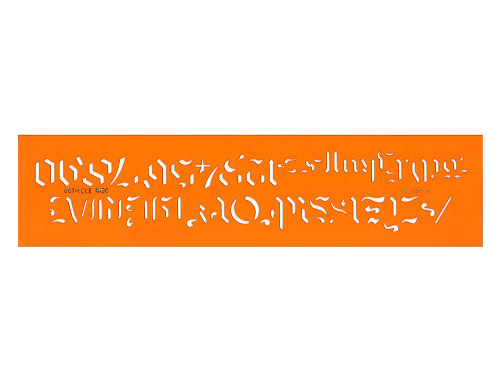 Normographe minerva nº8 trace lettre gothique plastique     coloris orange