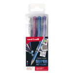 Pochette uniball signo roller encre gel ecriture large      broad creatif coloris blanc / bleu rose violet metal 4