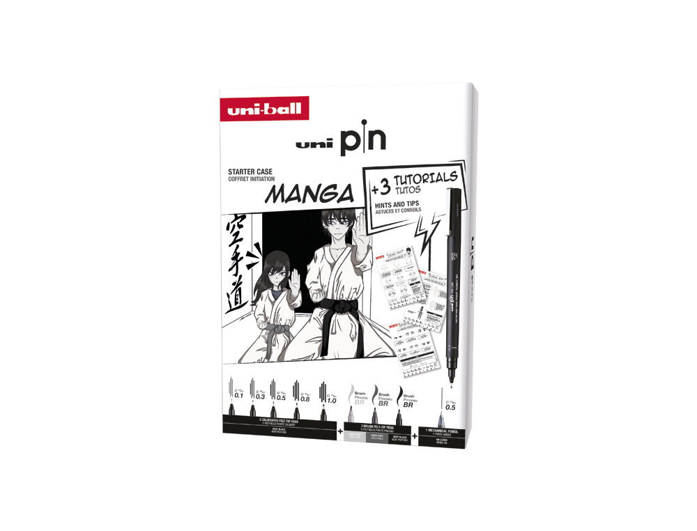 605570g-1.jpg Coffret uniball feutre unipin edition manga 8 unites + porte-mines – Image 1