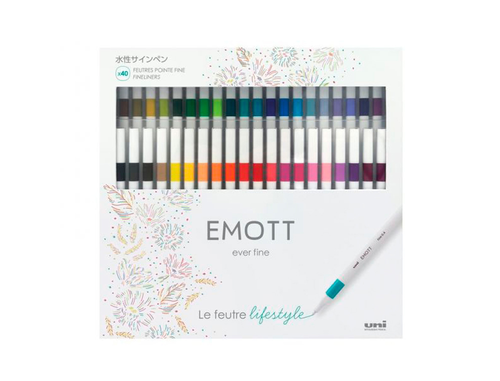 605575g-1.jpg Coffret uniball feutre emott pointe fine multicolor 40 unites – Image 1
