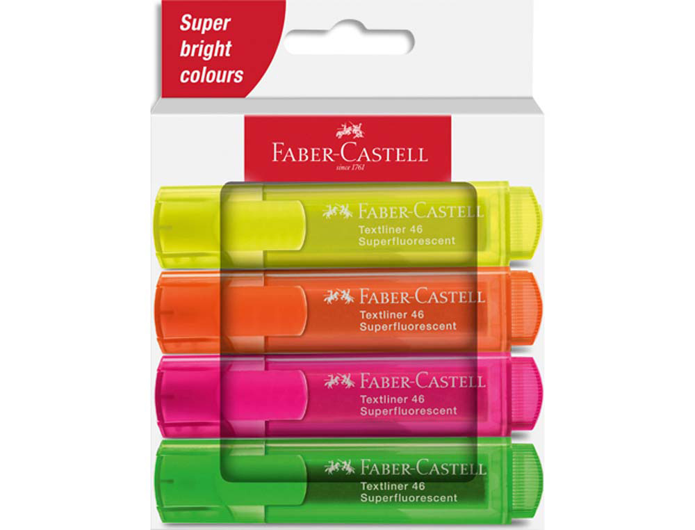 254644_Highlighter TL 46 SF cardboard set of 4 Surligneur faber-castell textliner tl46 superfluorescent pointe biseautee trait 1/5mm coloris – Image 1