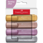 Surligneur faber-castell textliner tl46 metallic       pointe biseautee trait 1/5mm  coloris assortis etui 4