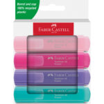 Surligneur faber-castell textliner tl46 pastel pointe  biseautee trait 1/5mm coloris assortis etui 4 unites