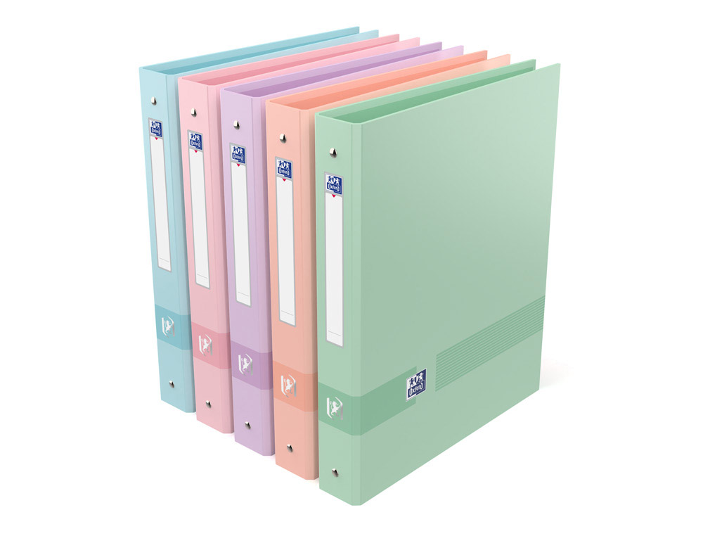 610816g-1.jpg Classeur oxford color life a4+ dos 40mm 4 anneaux ronds coloris pastel assortis – Image 1