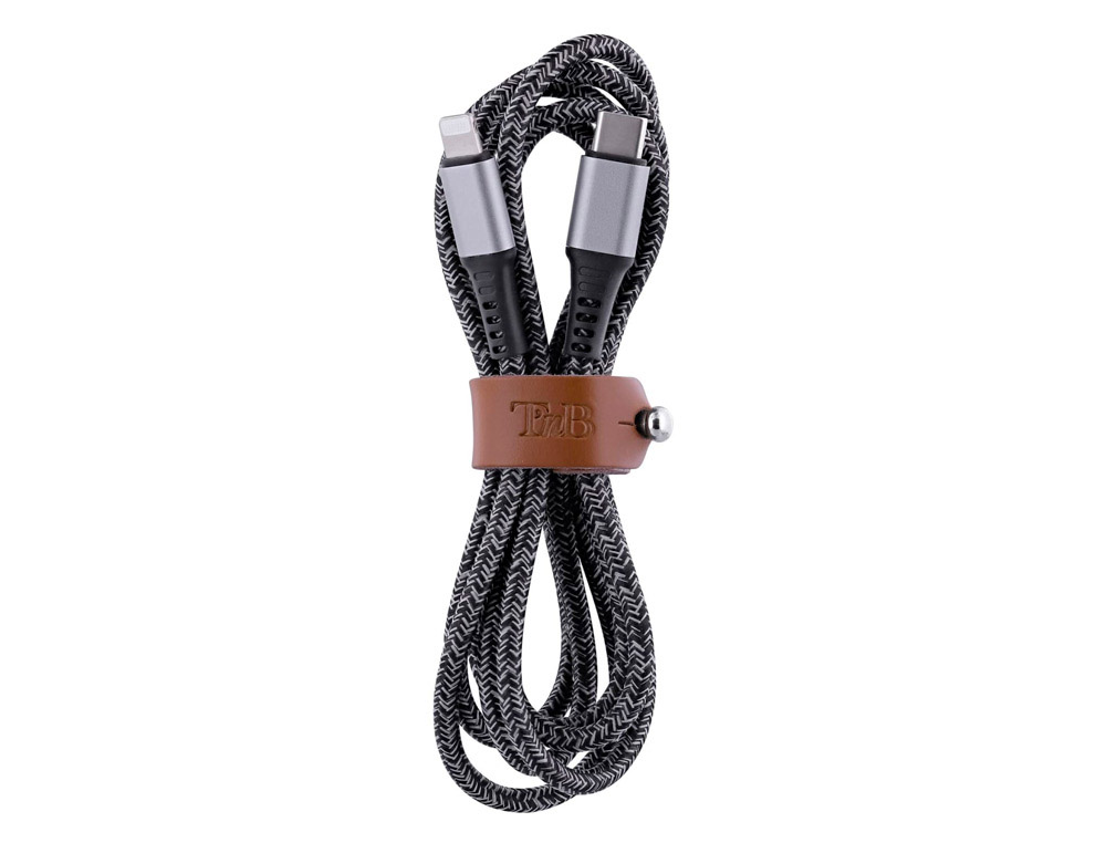 610846g-1.jpg Cable t'nb premium usb-c/lightning 1,5m nylon rpet connecteur metal coloris noir – Image 1