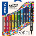 Stylo-feutre pilot twin marker pointe extra fine      0,8mm et fine 2mm tous        supports coloris assortis