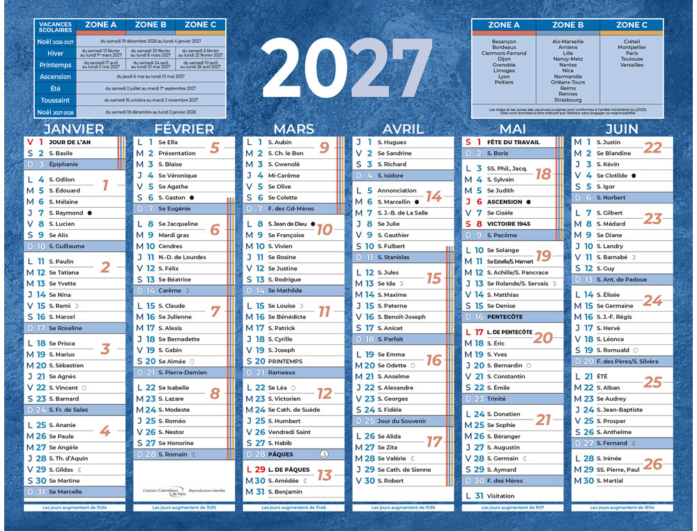 611345g-1.jpg Calendrier classique bouchut 2027 6 mois recto/verso 135x175mm coloris bleu – Image 1