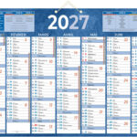 Calendrier classique bouchut 2027 7 mois recto/verso 2     oeillets et 1 cordonnet       385x540mm coloris bleu