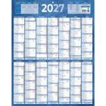 Calendrier classique bouchut 2027 14 mois sur une face 1   oeillet 550x430mm coloris     bleu