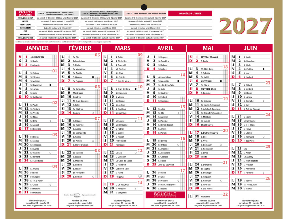 611357g-1.jpg Calendrier bancaire bouchut 2027 lunor 6 mois recto/verso 210x265mm – Image 1