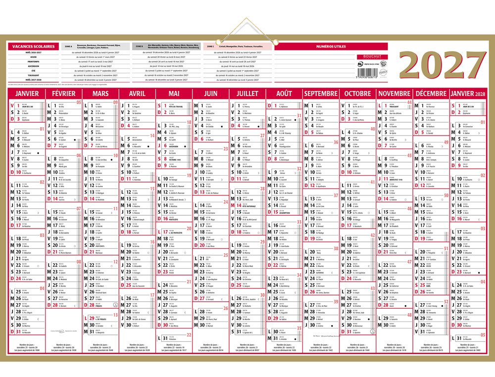 611360g-1.jpg Calendrier bancaire bouchut 2027 maxior 2 oeillets et 1 cordonnet 13 mois 430x650mm – Image 1