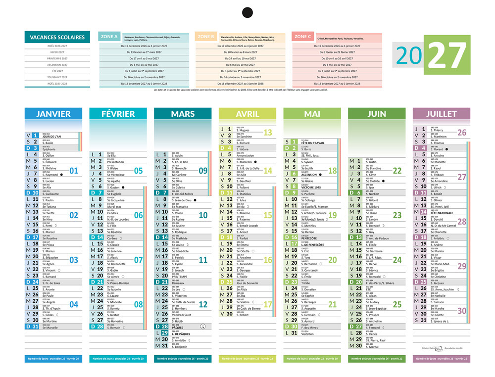611364g-1.jpg Calendrier bouchut 2027 7 mois recto/verso 4 saisons mini 1 trou 210x265mm – Image 1