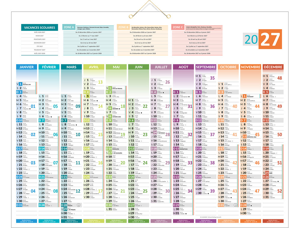 611368g-1.jpg Calendrier bouchut 2027 uni-compact verso carte europe recto 12 mois 2 oeillets et 1 cordonnet – Image 1