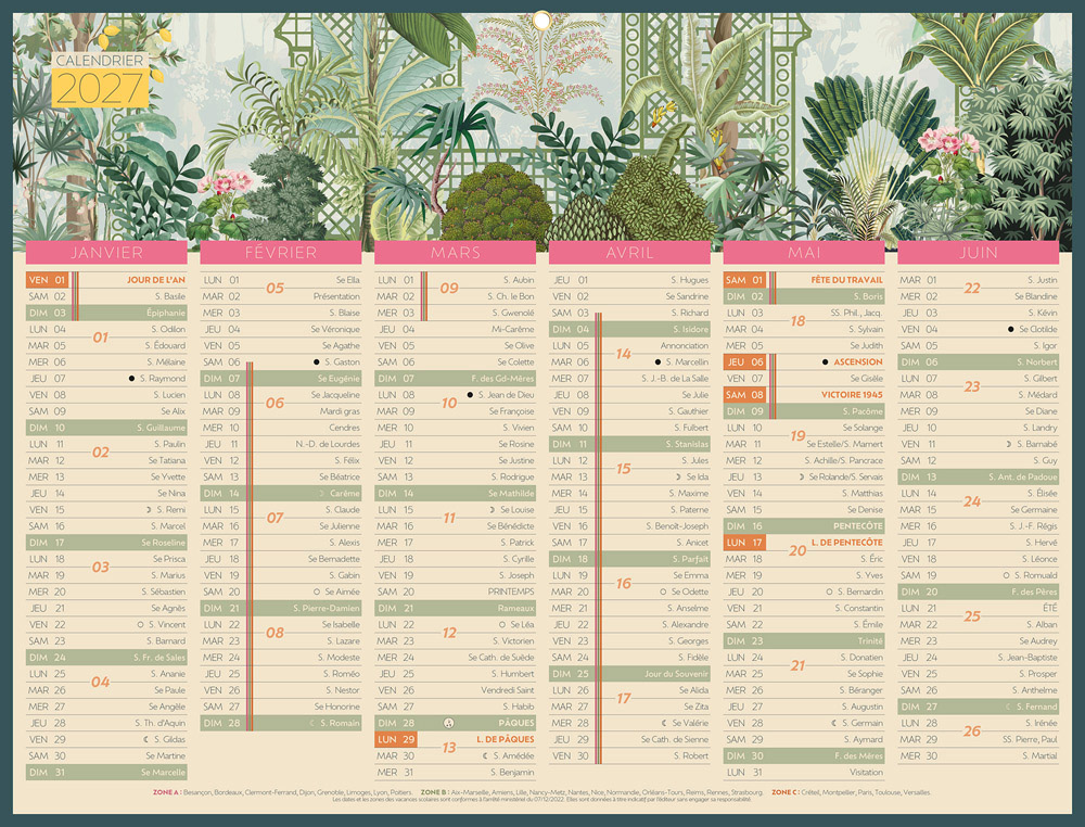 611371g-1.jpg Calendrier bancaire bouchut 2027 exotique medium 6 mois recto/verso 1 oeillet 320x420mm – Image 1
