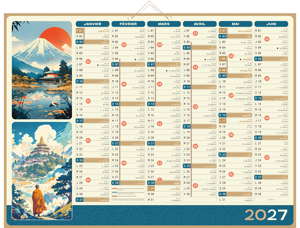 611376g-1.jpg Calendrier bancaire bouchut 2027 zen 7 mois recto/verso 2 oeillets et 1 cordonnet 405x550mm – Image 1