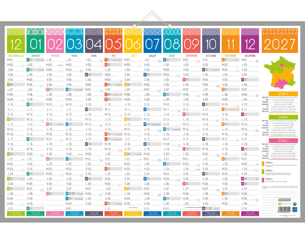 611378g-1.jpg Calendrier bancaire bouchut 2027 tendance maxi 13 mois 2 oeillets et 1 cordonnet 430x650mm – Image 1