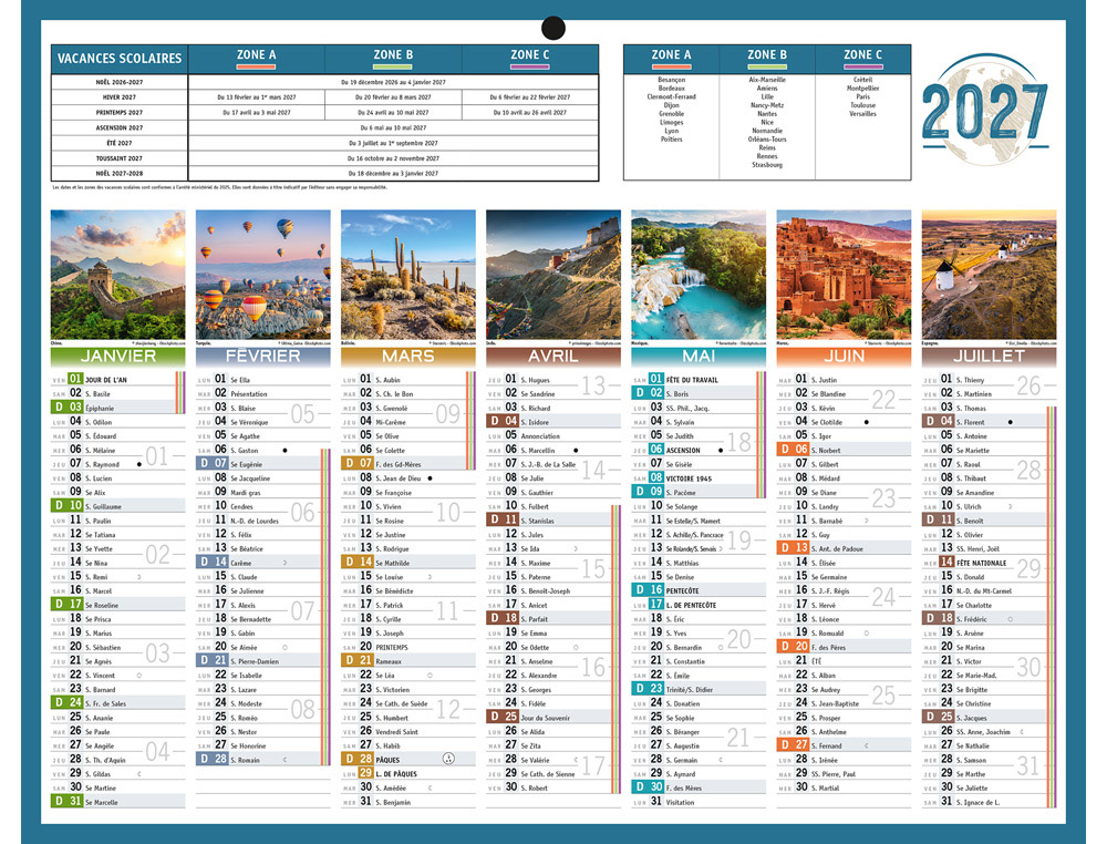 611381g-1.jpg Calendrier bouchut 2027 7 mois recto/verso planete mini 1 trou 210x265mm – Image 1