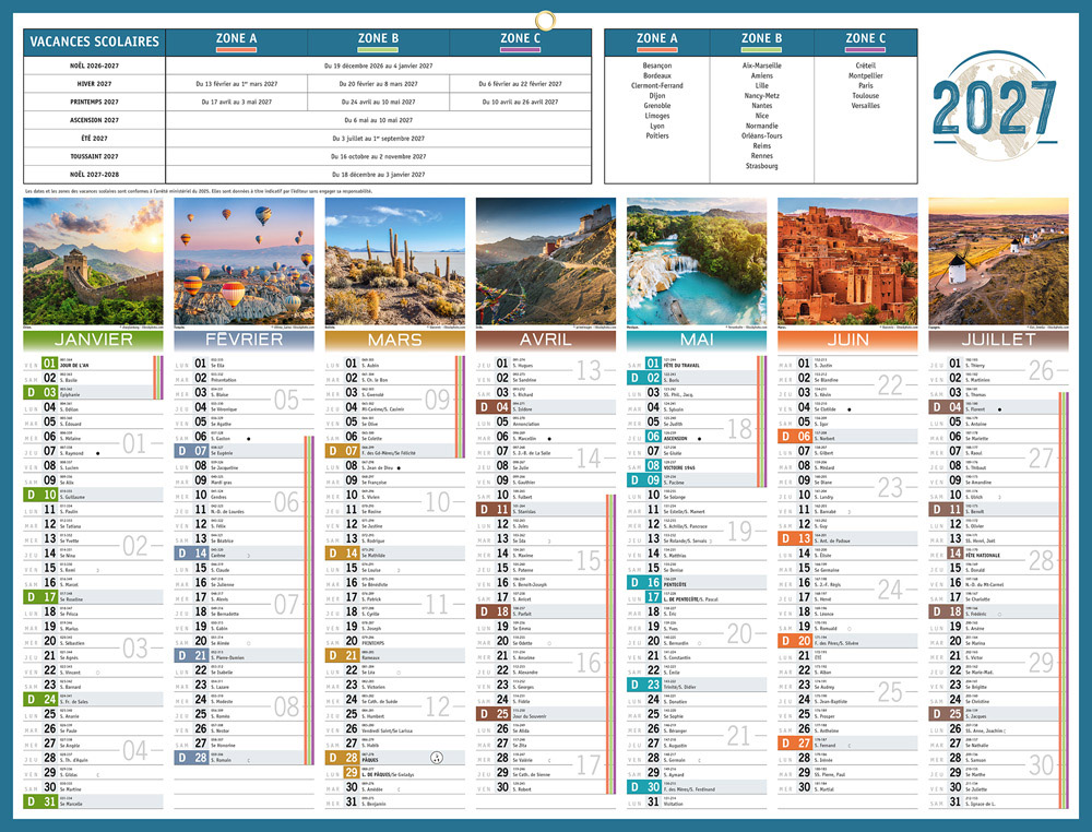 611382g-1.jpg Calendrier bouchut 2027 7 mois recto/verso planete medium 1 oeillet 320x420mm – Image 1