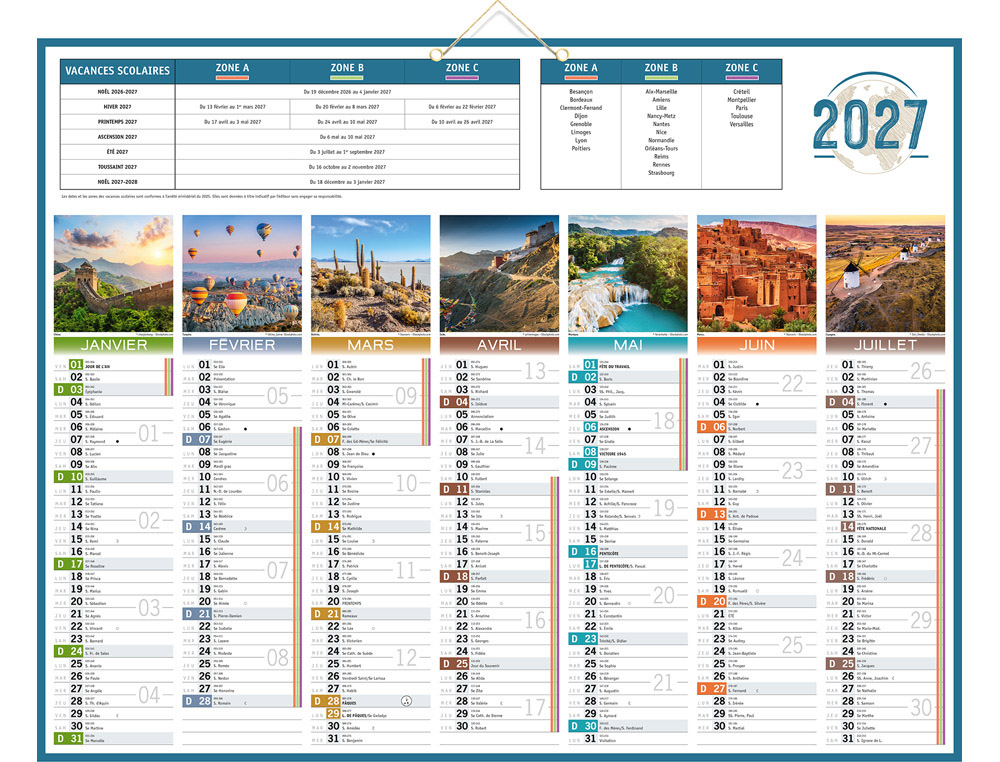 611383g-1.jpg Calendrier bouchut 2027 7 mois recto/verso planete 2 oeillets et 1 cordonnet 430x550mm – Image 1