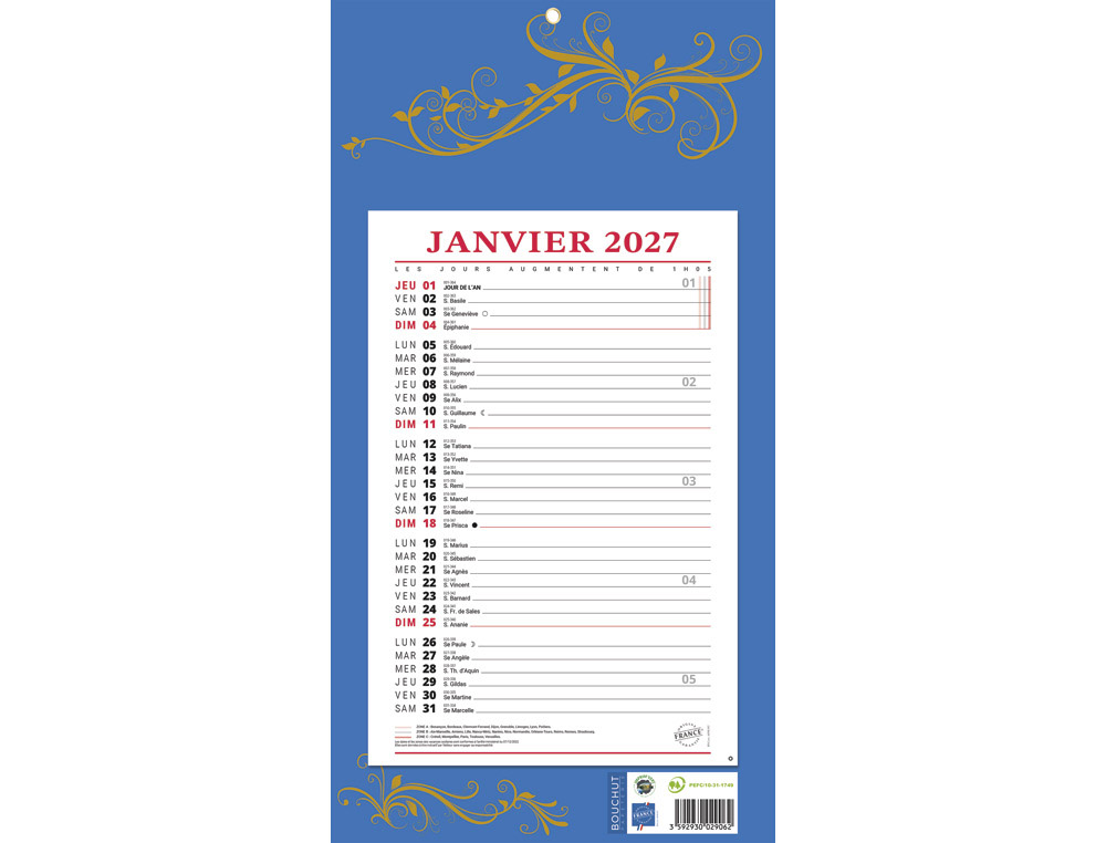 611389g-1.jpg Bloc mensuel 409 bouchut 2027 1 oeillet 190x360mm coloris bleu – Image 1