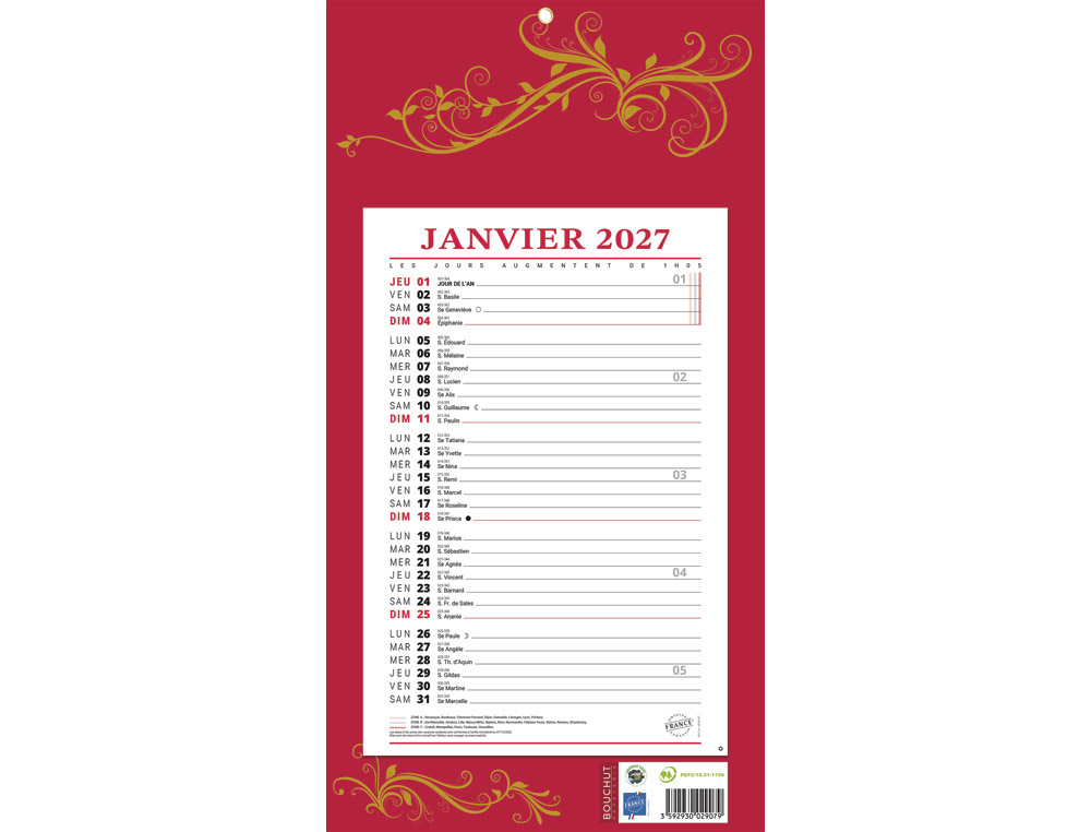 611390g-1.jpg Bloc mensuel 409 bouchut 2027 1 oeillet 190x360mm coloris rouge – Image 1