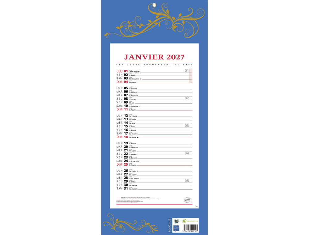 611391g-1.jpg Bloc mensuel 411 bouchut 2027 1 oeillet 190x420mm coloris bleu – Image 1