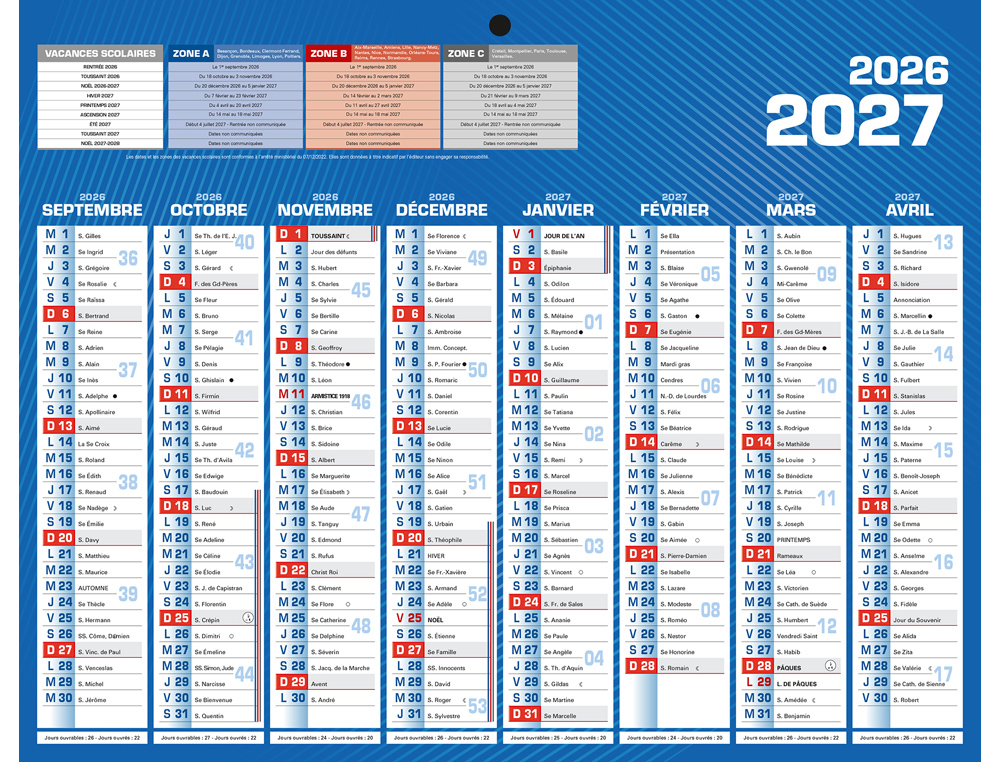PAPCLAS16MINI-27.indd Calendrier bouchut petit format 210x265mm septembre 2025 a decembre 2026 – Image 1