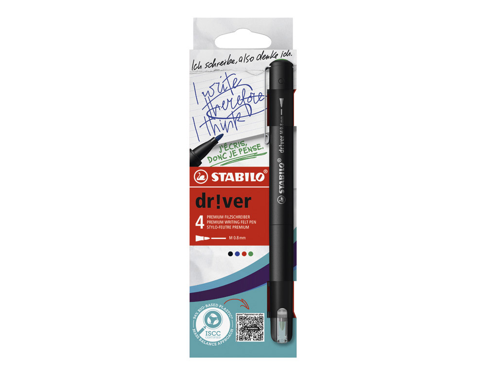 611494g-1.jpg Stylo-feutre stabilo driver pointe moyenne trait 0,8mm coloris assortis etui carton 4 unites – Image 1