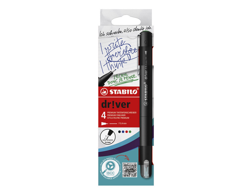 611500g-1.jpg Stylo-feutre stabilo driver pointe fine trait 0,4mm coloris assortis etui carton 4 unites – Image 1