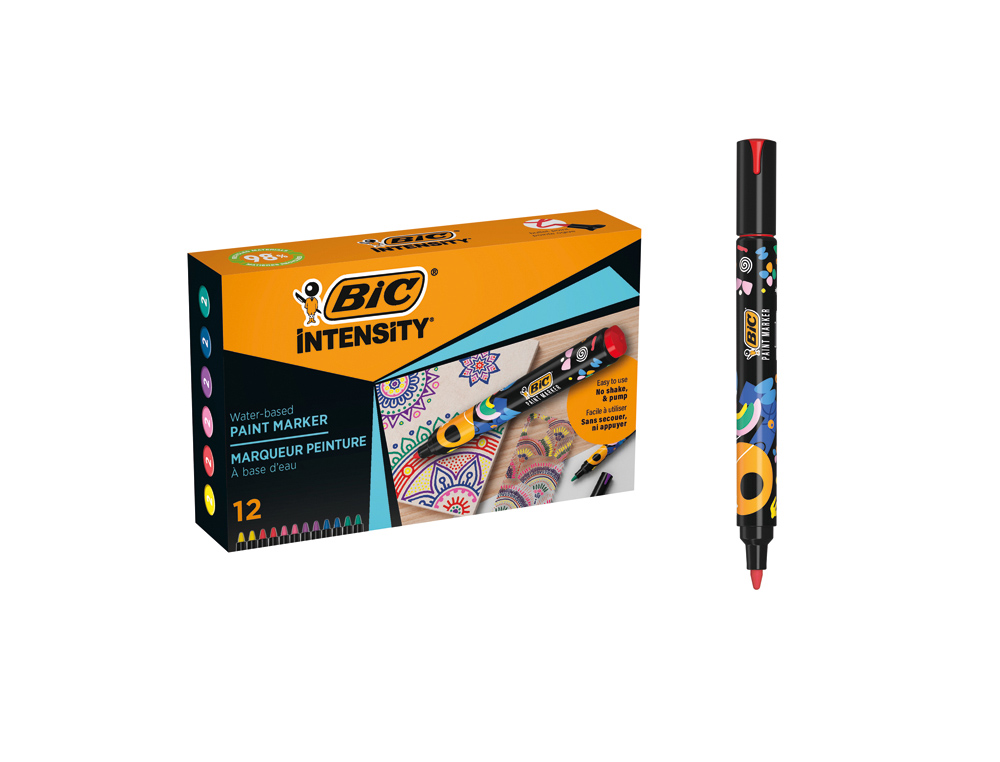 611514g-1.jpg Marqueur peinture bic intensity pointe ogive moyenne coloris vifs assortis boite 12 unites – Image 1