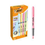 Surligneur bic highlighter grip caoutchouc rainure       pointe biseaute modulaire     coloris pastel boite de 12