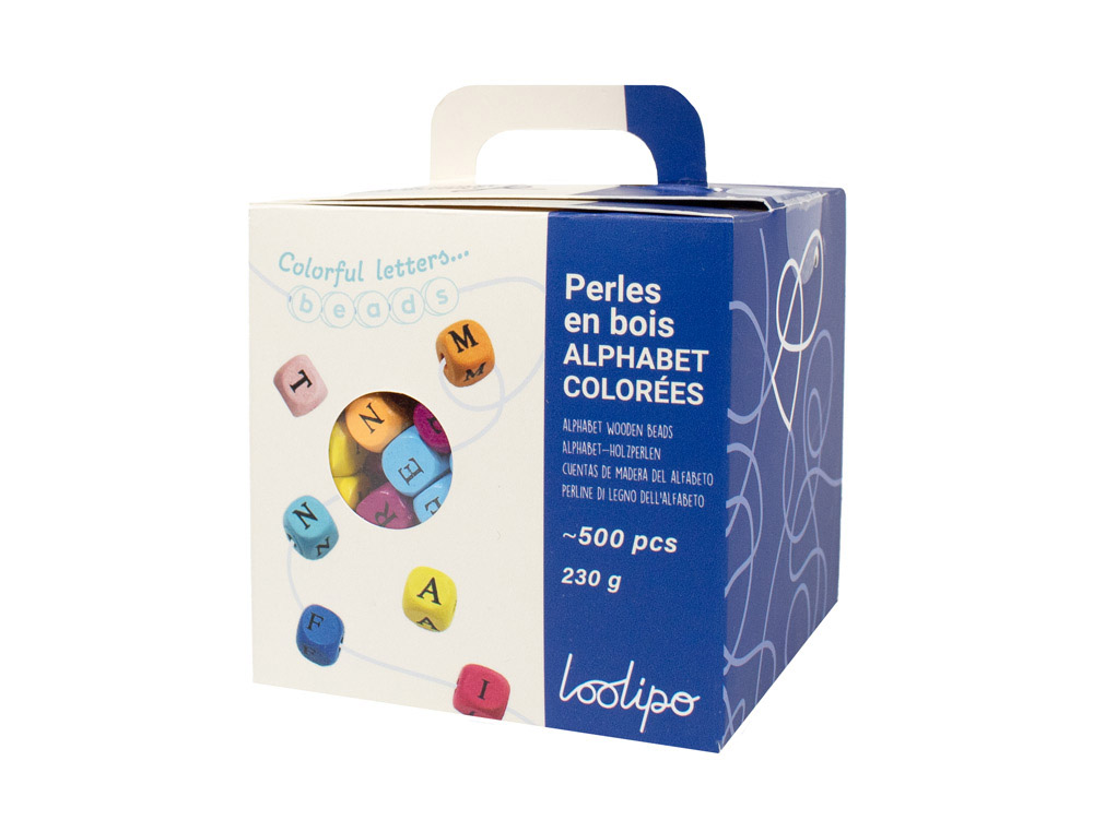 612115g-1.jpg Perle bois sodertex alphabet 1x1cm coloris assortis boite 500 unites – Image 1