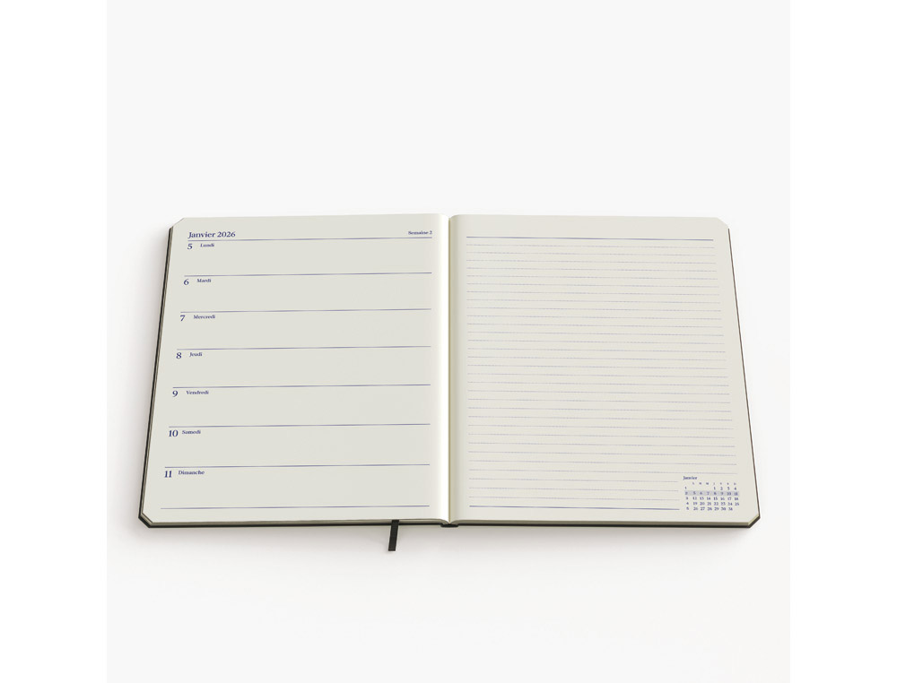 Agenda semainier de kempen large couverture ashblack fr  17,1x22cm 144p coloris noir