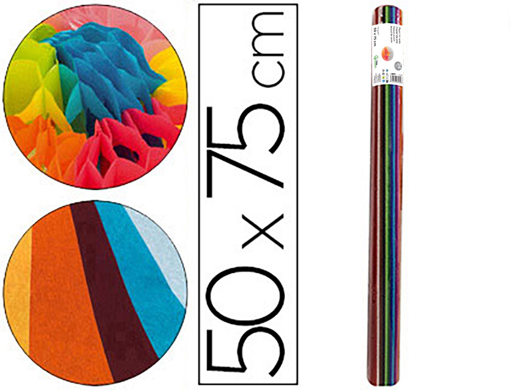 Papier de soie liderpapel 50x75cm 17g/m2 12 coloris assortis rouleau 24 feuilles