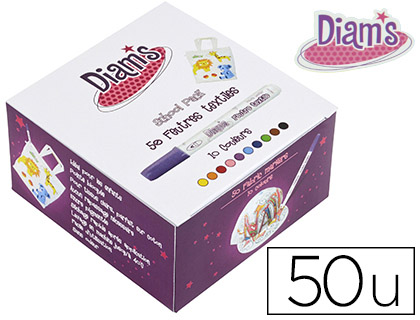 Feutre textile oz international diam's pointe bloquée séchage rapide coloris assortis box scolaire 50 unités