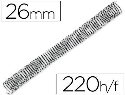 Spirale q-connect métallique relieur pas 4:1 220f calibre 1.2mm diamètre 26mm coloris noir boîte 100 unités