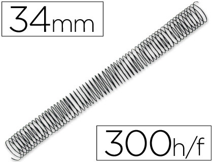 Spirale q-connect métallique relieur pas 4:1 300f calibre 1.2mm diamètre 34mm coloris noir boîte 25 unités
