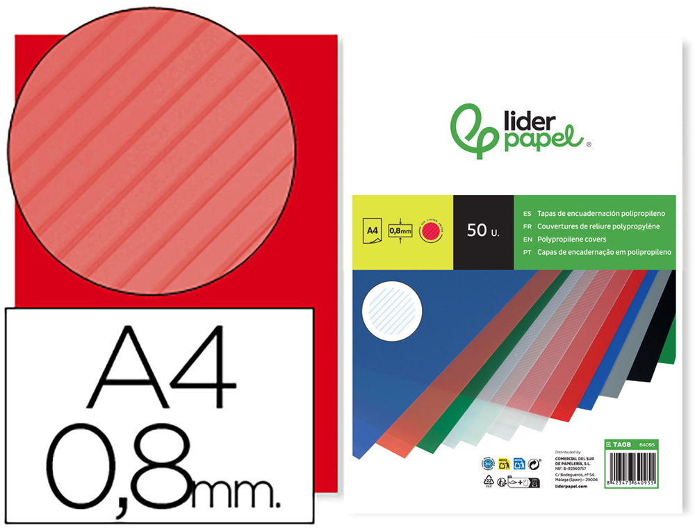 Plat couverture liderpapel pp ondulé translucide 0.8mm a4 dossier reliure rouge paquet 50 unités