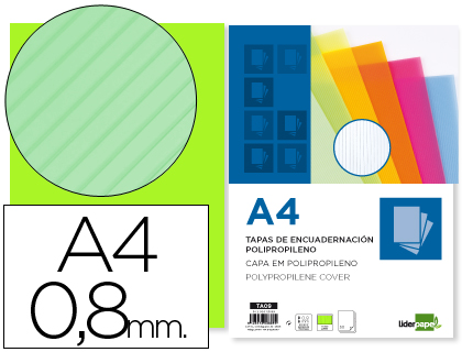 Plat couverture liderpapel pp ondulé translucide 0.8mm a4 dossier reliure vert paquet 50 unités