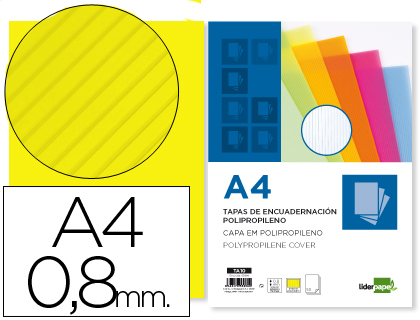 Plat couverture liderpapel pp ondulé translucide 0.8mm a4 dossier reliure jaune paquet 50 unités