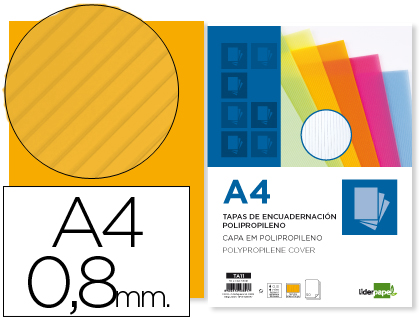 Plat couverture liderpapel pp ondulé translucide 0.8mm a4 dossier reliure orange paquet 50 unités